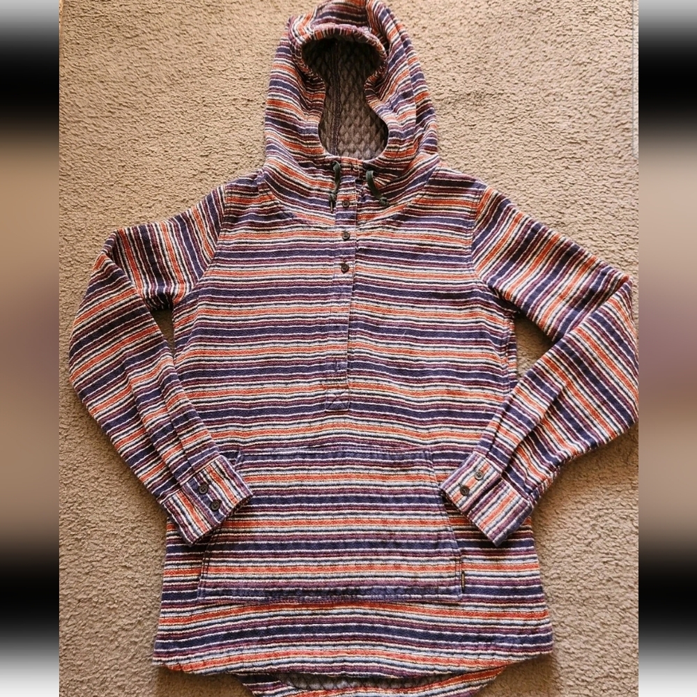 BURTON Women's Hoodie Medium Blue Striped Outdoor Snowboard Ski Base Layer Top